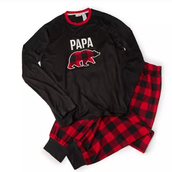 Men's Size 2XL "Papa" Black & Red Buffalo Check Bear 2-Piece Pajama Set. - Picture 3 of 3
